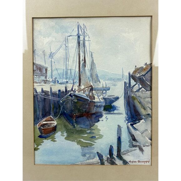 Original Virginia Gruppe Signed Framed Watercolor 13X11" Harbor Sailboat Scene - Picture 2 of 4